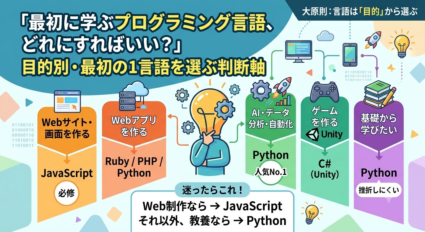 プログラミング言語の選び方｜初心者が目的別に最初の1言語を決めるガイド