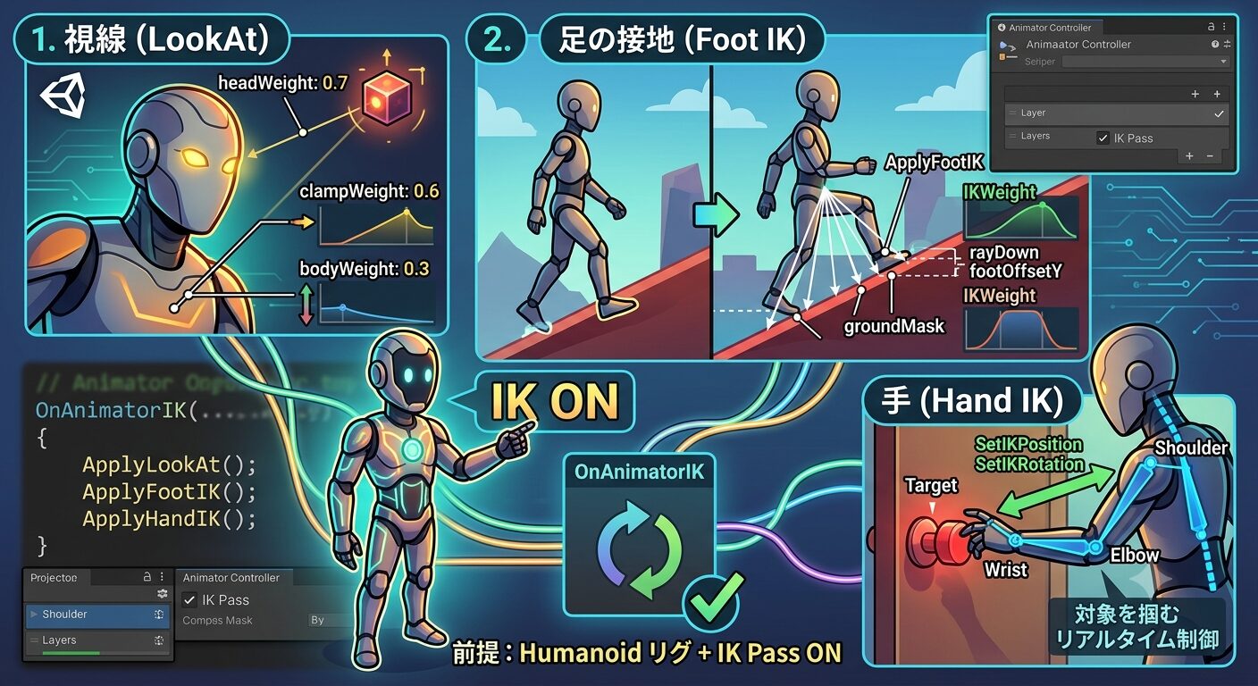 UnityのIKで視線・足・手を制御する
OnAnimatorIK実践（ヒューマノイド②）